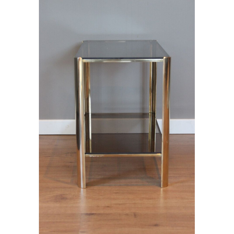Vintage side table in bronze and tinted glass by Jacques Quinet for Broncz, 1960s