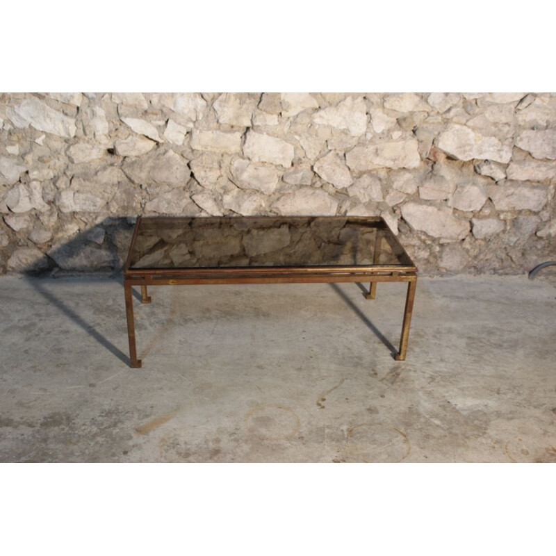 Vintage coffee table in glass and wrought iron gilded with leaf by Henri Pouenat for Maison Ramsay