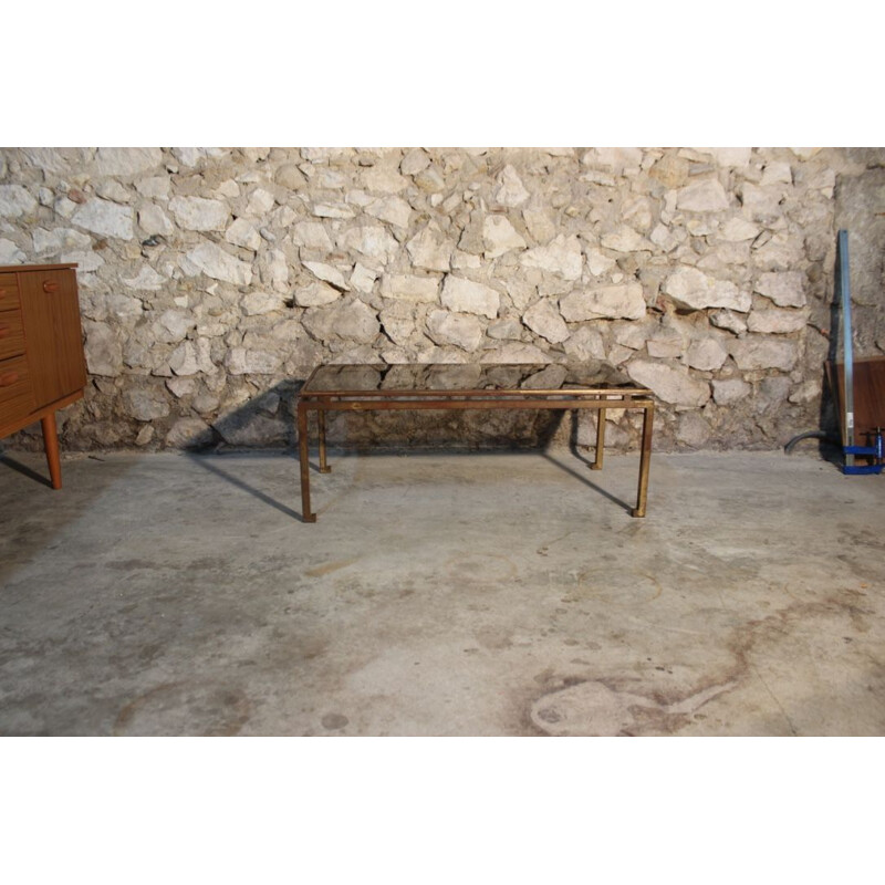 Vintage coffee table in glass and wrought iron gilded with leaf by Henri Pouenat for Maison Ramsay