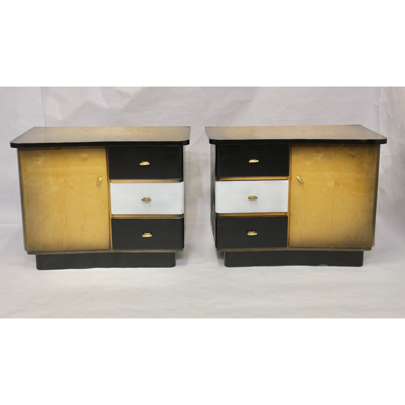 Pair of vintage two-tone black and white bedside tables