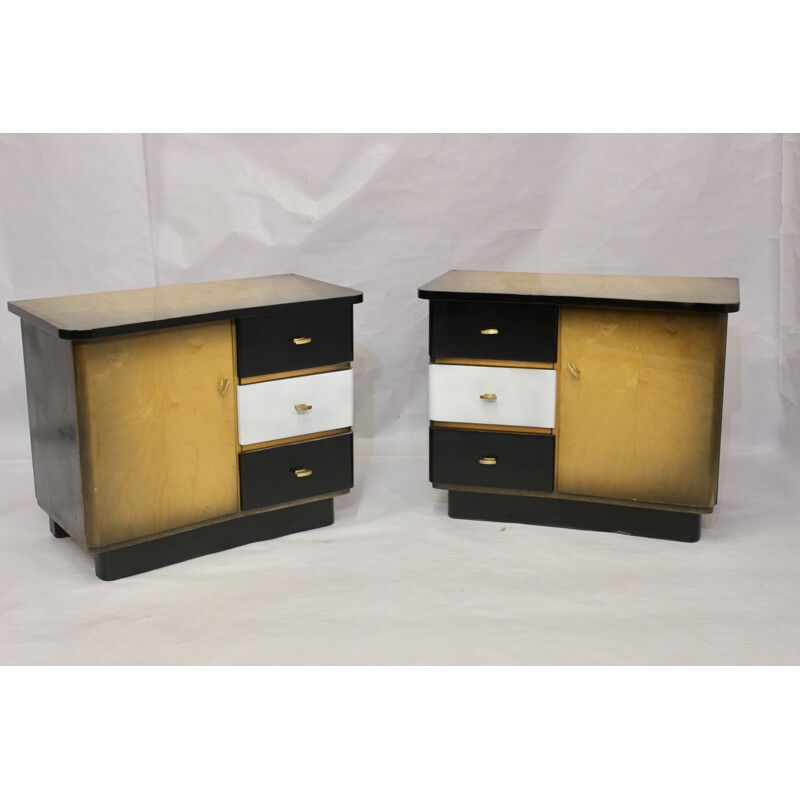 Pair of vintage two-tone black and white bedside tables