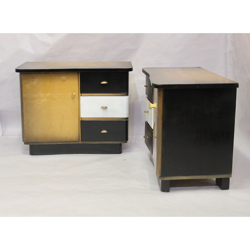 Pair of vintage two-tone black and white bedside tables