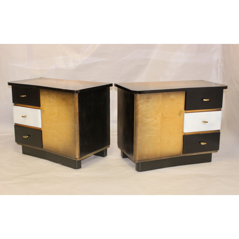 Pair of vintage two-tone black and white bedside tables