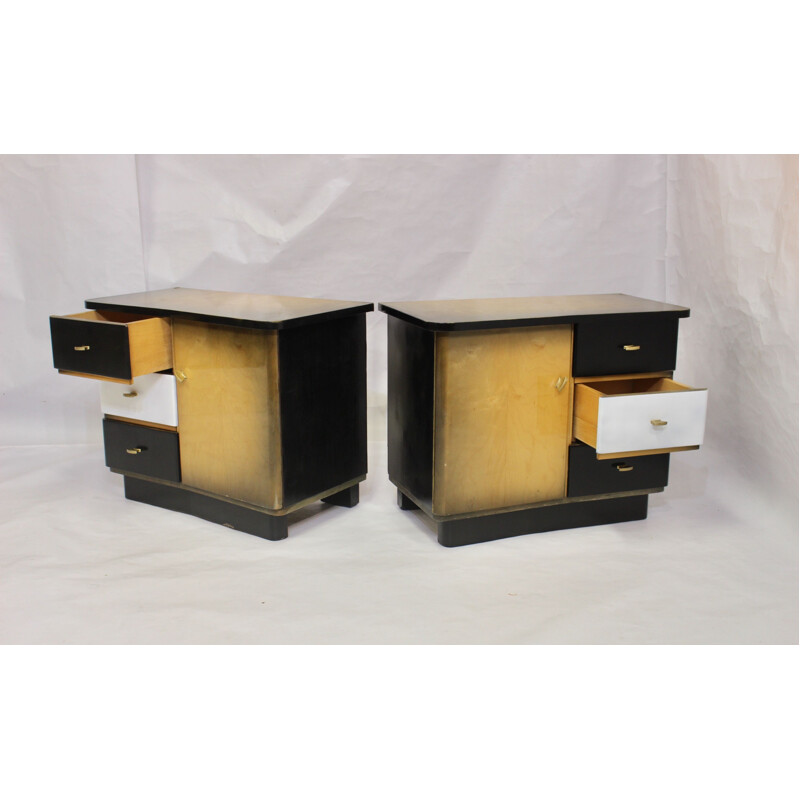 Pair of vintage two-tone black and white bedside tables