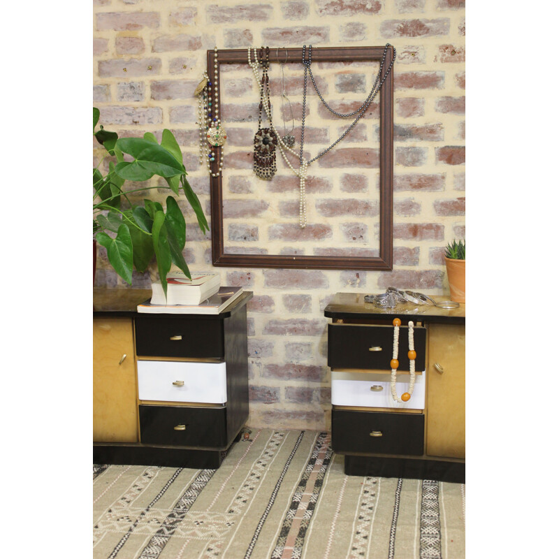 Pair of vintage two-tone black and white bedside tables