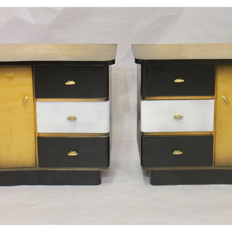 Pair of vintage two-tone black and white bedside tables