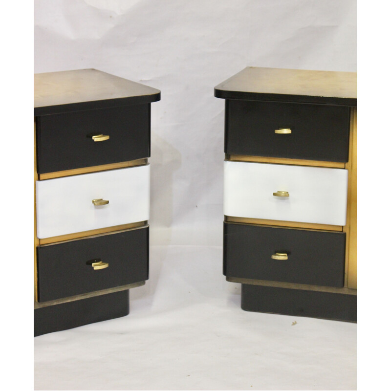 Pair of vintage two-tone black and white bedside tables