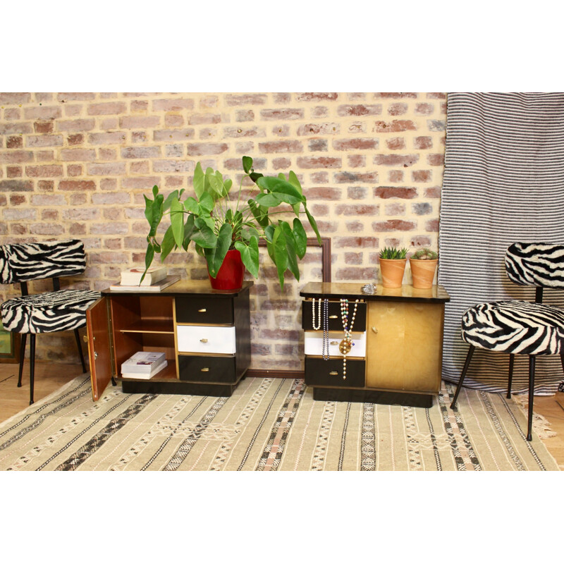 Pair of vintage two-tone black and white bedside tables