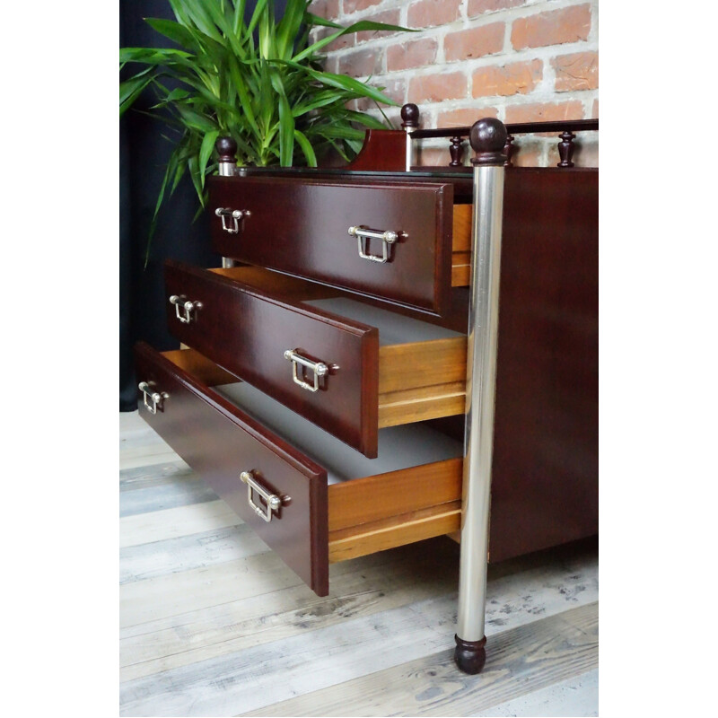 Vintage wood and metal chest of drawers by Gautier 1960