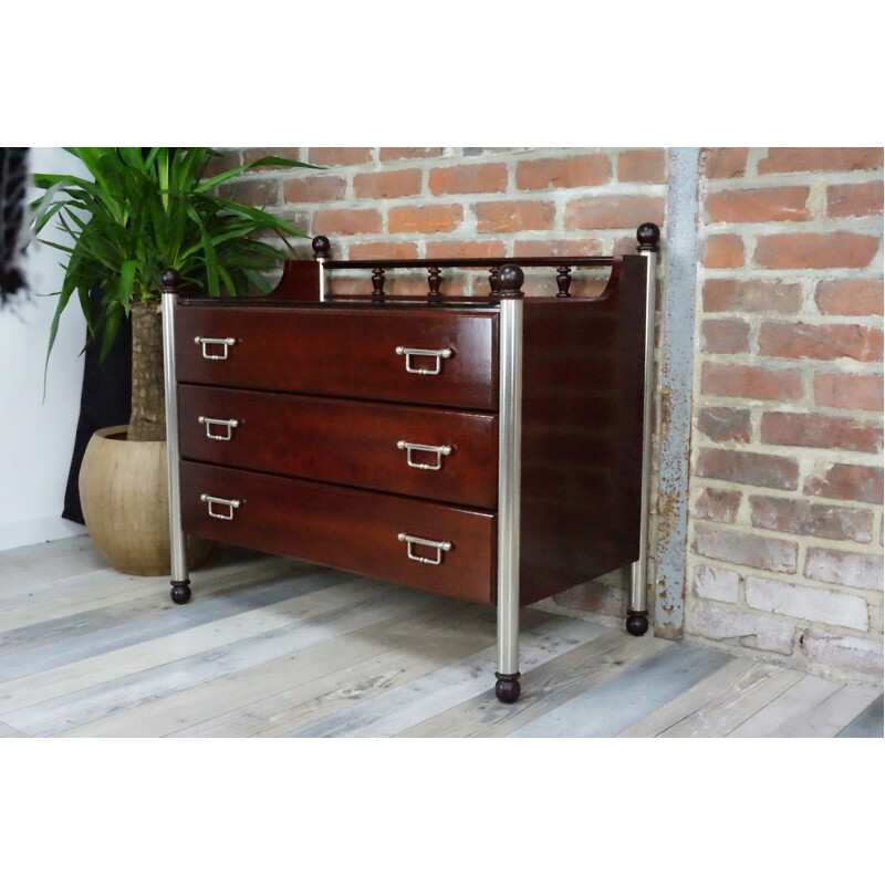 Vintage wood and metal chest of drawers by Gautier 1960