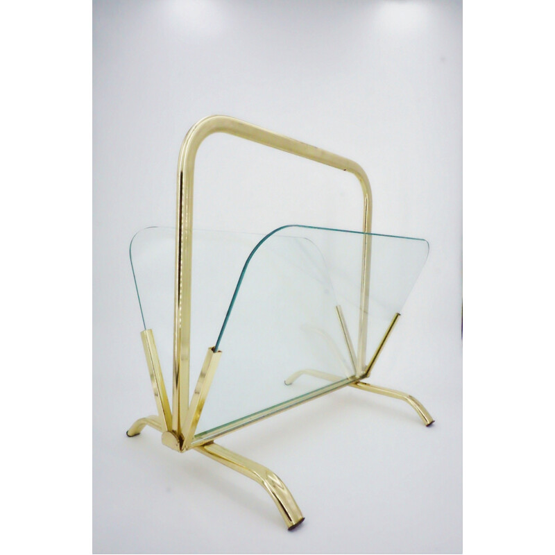 Brass and glass vintage magazine rack 1970