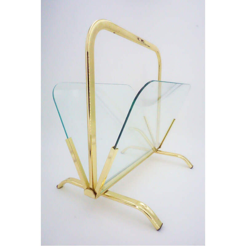 Brass and glass vintage magazine rack 1970