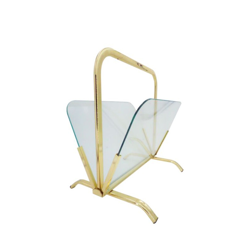 Brass and glass vintage magazine rack 1970