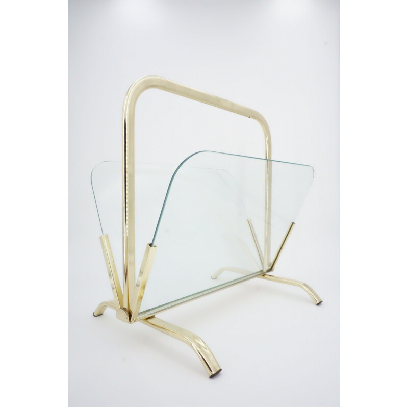 Brass and glass vintage magazine rack 1970