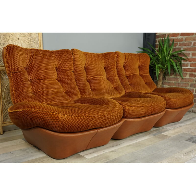 Vintage 3-seat sofa with cognac-coloured imitation leather, 1960