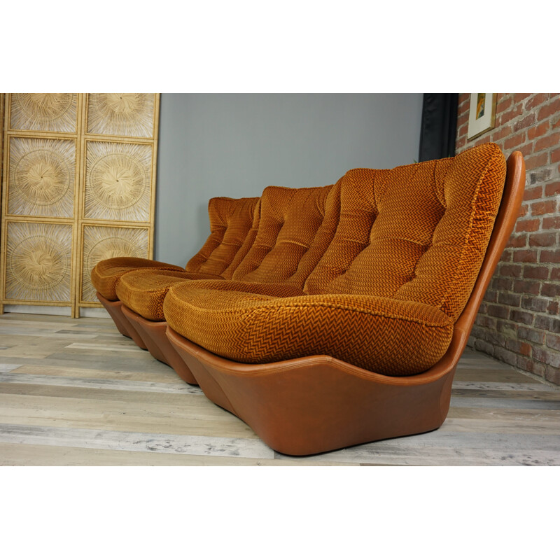 Vintage 3-seat sofa with cognac-coloured imitation leather, 1960