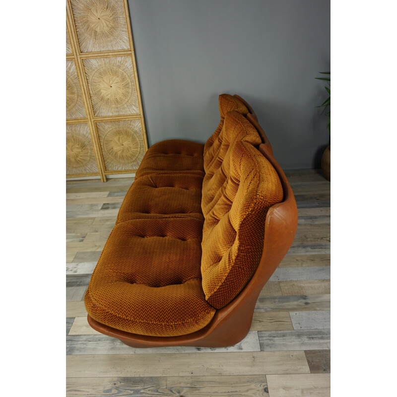 Vintage 3-seat sofa with cognac-coloured imitation leather, 1960