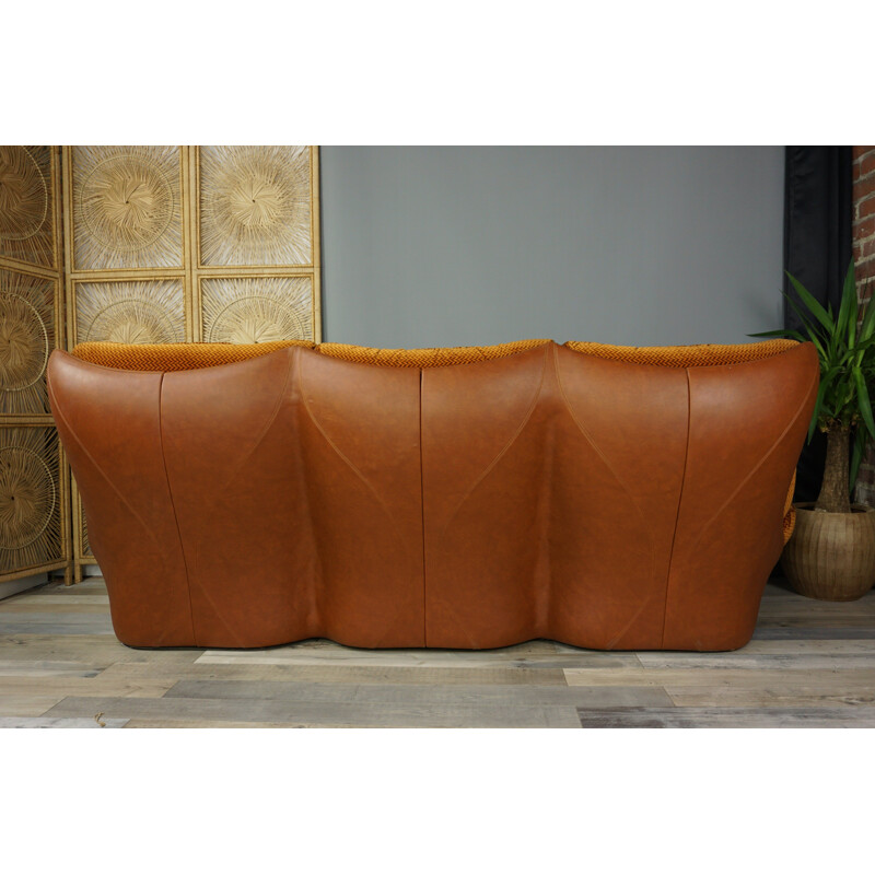 Vintage 3-seat sofa with cognac-coloured imitation leather, 1960