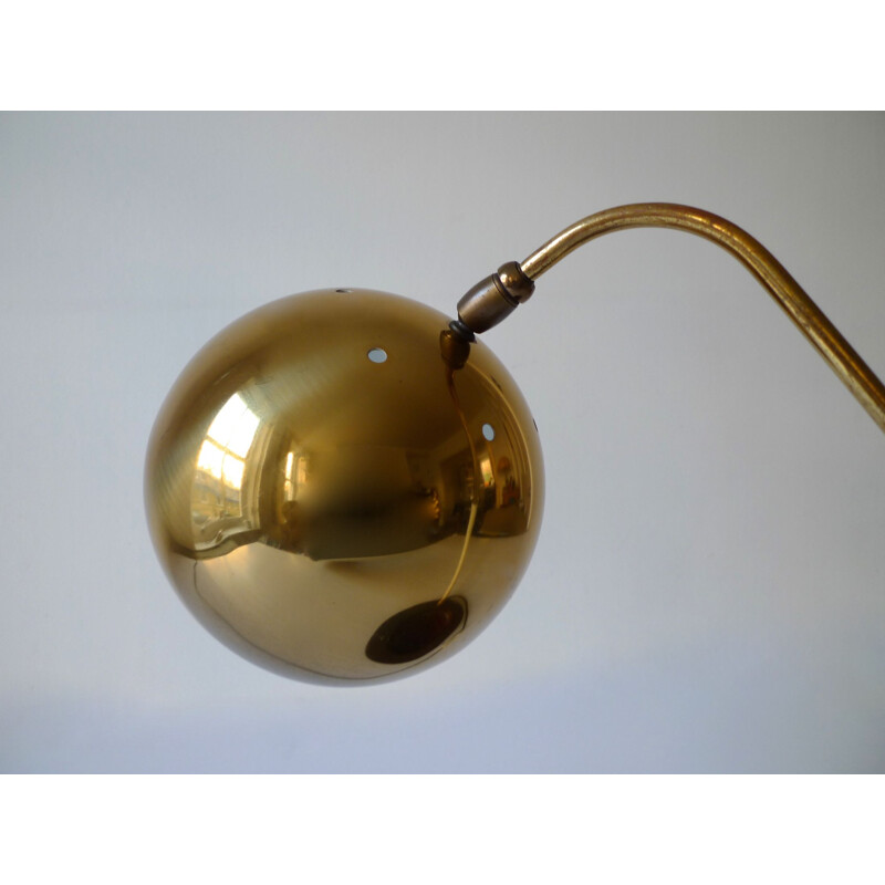 Vintage modernist table lamp in brass and burl, Italy 1950
