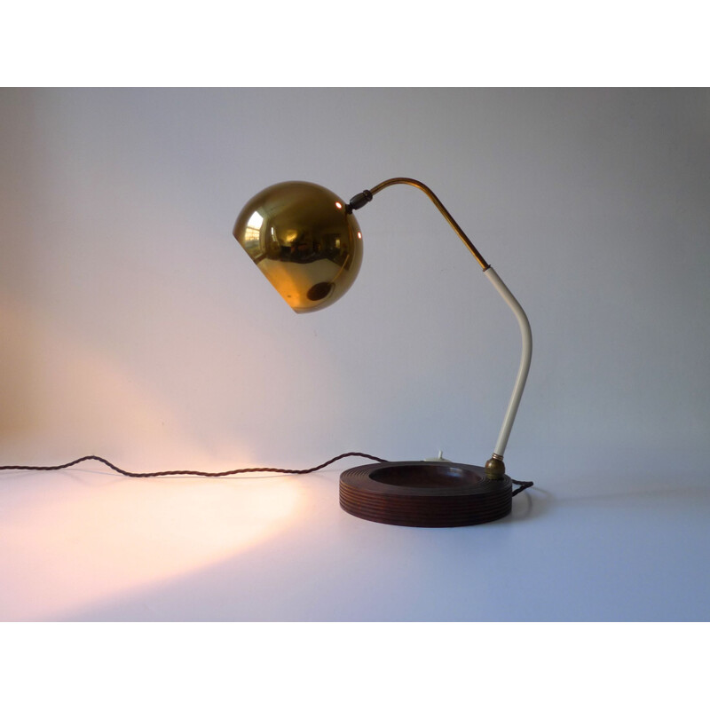 Lampe de table moderniste vintage en laiton et ronce, Italie 1950