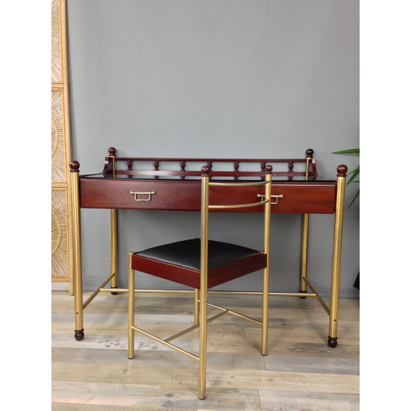 Bureau en bois et verre et sa chaise vintage par Gautier 1970