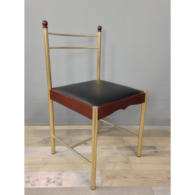 Bureau en bois et verre et sa chaise vintage par Gautier 1970