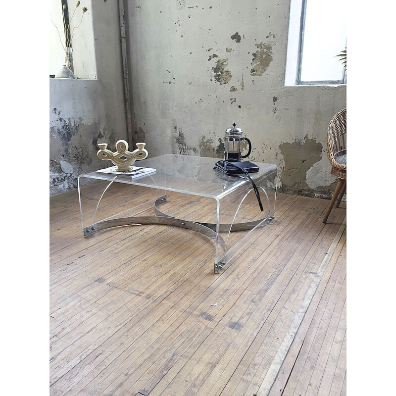 Vintage coffee table in plexiglass and transparent lucite, 1970s