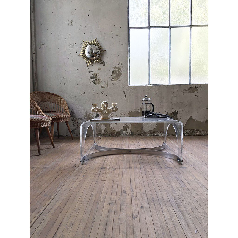 Vintage coffee table in plexiglass and transparent lucite, 1970s