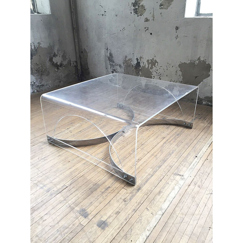 Vintage coffee table in plexiglass and transparent lucite, 1970s