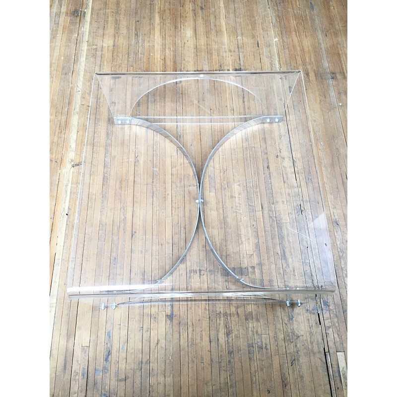 Table basse vintage en plexiglass et lucite transparent, 1970s