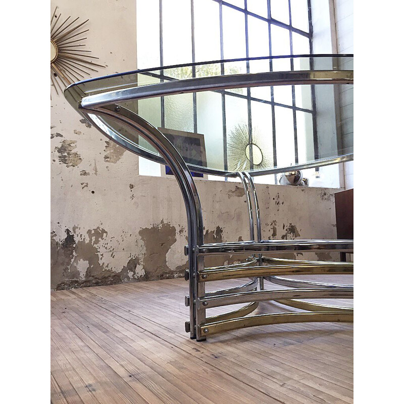 Vintage dining table in smoked glass and chromed metal, Italy, 1970