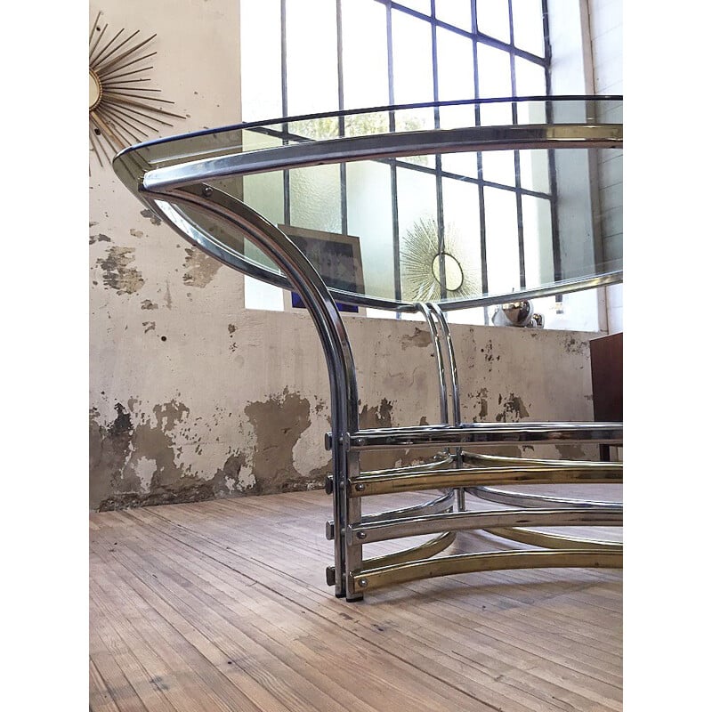 Vintage dining table in smoked glass and chromed metal, Italy, 1970