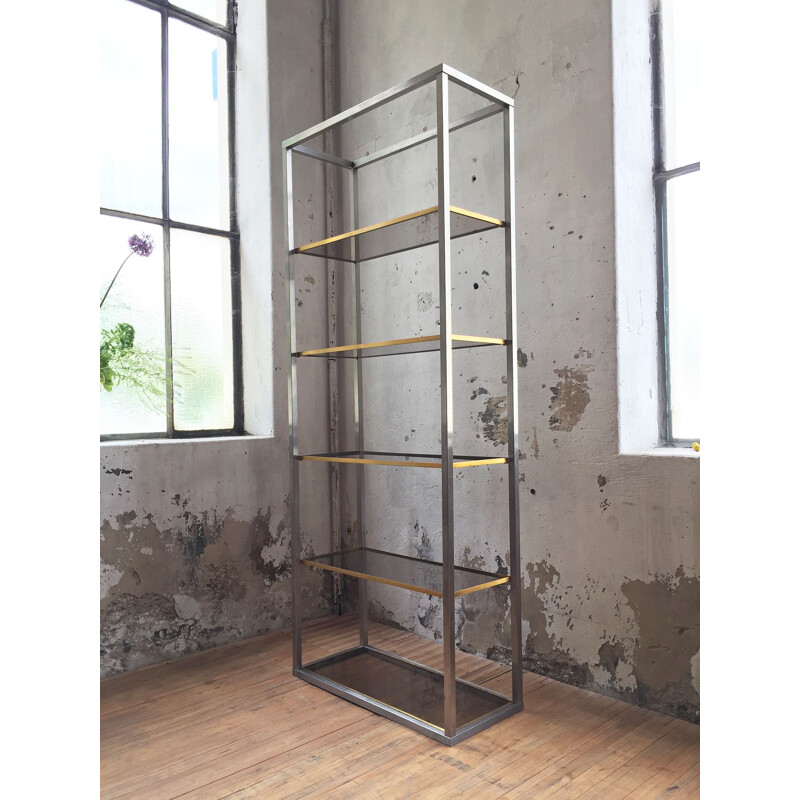 Vintage shelf in chrome and brass, 1970