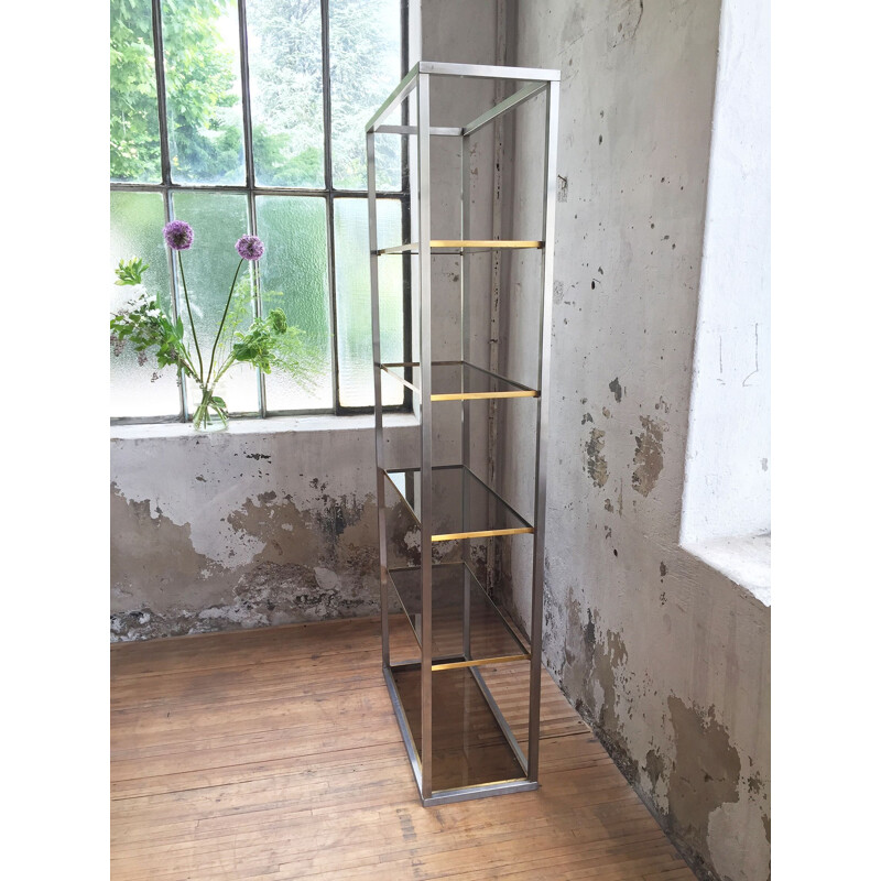 Vintage shelf in chrome and brass, 1970