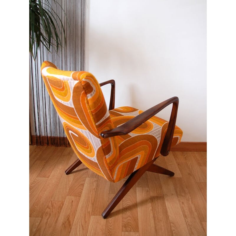 Fauteuil vintage années 70 à motifs oranges