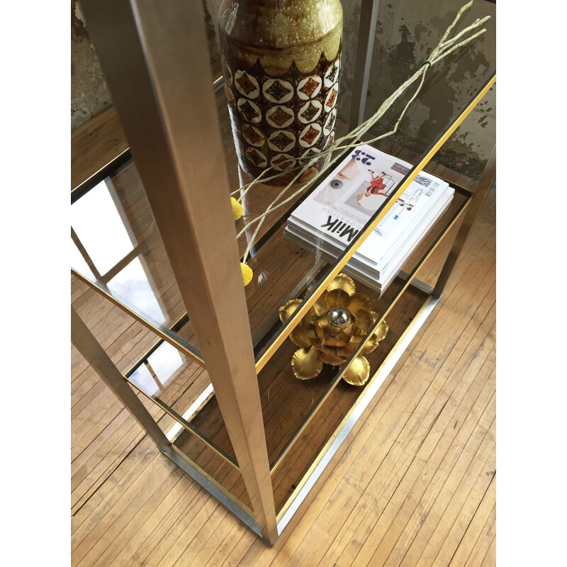 Vintage shelf in chrome and brass, 1970