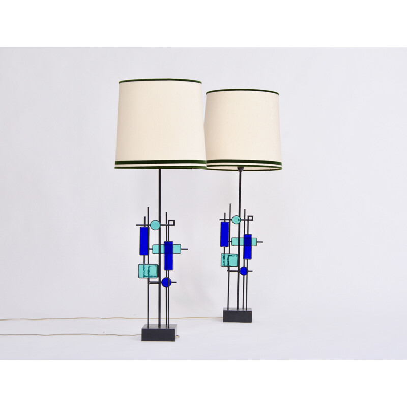 Ein Paar hohe Vintage-Tischlampen aus Eisen und Glas von Svend Aage Holm Sorensen