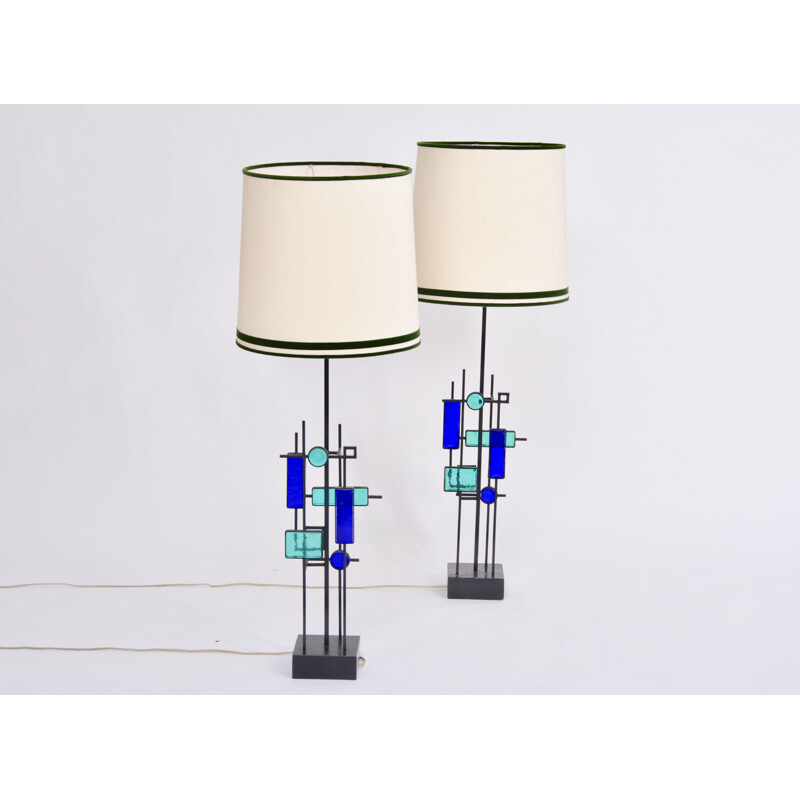 Pair of vintage tall iron and glass table lamps by Svend Aage Holm Sorensen