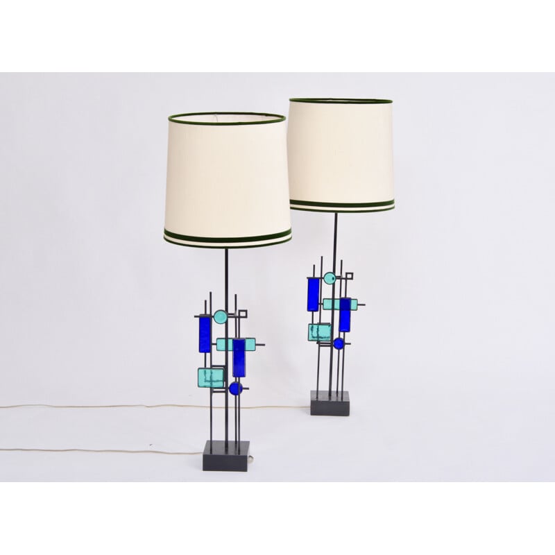 Paire de hautes lampes de table vintage en fer et en verre par Svend Aage Holm Sorensen