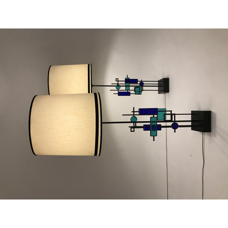 Pair of vintage tall iron and glass table lamps by Svend Aage Holm Sorensen