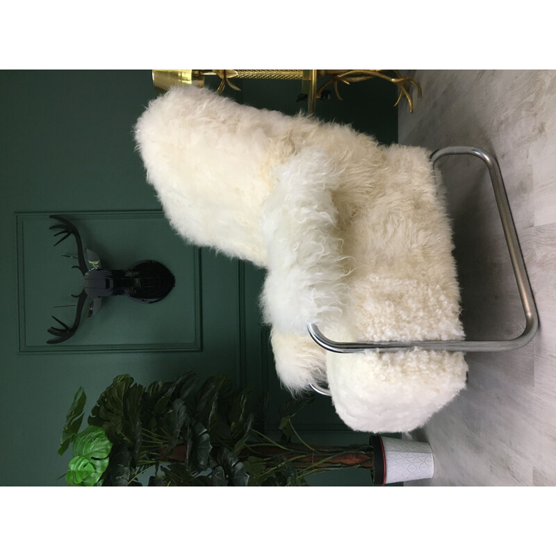 Vintage white sheepskin metal fluffy fury chair 