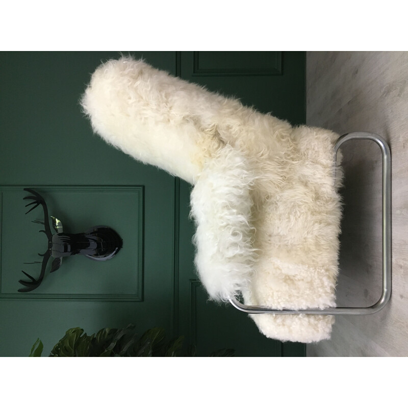 Vintage white sheepskin metal fluffy fury chair 