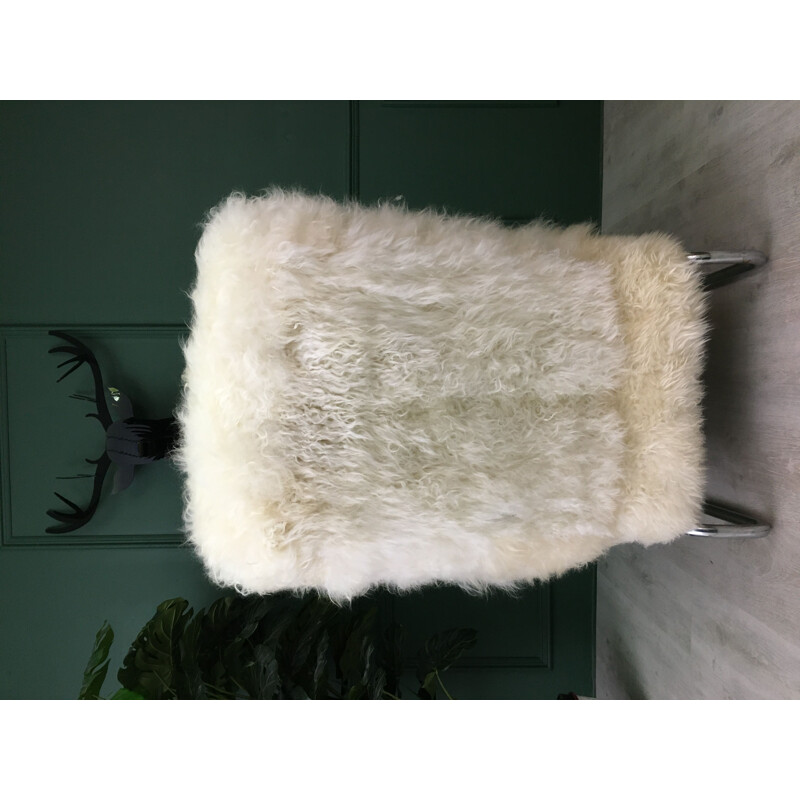 Vintage white sheepskin metal fluffy fury chair 