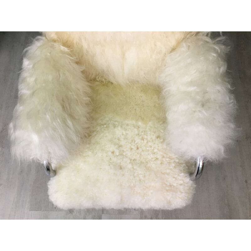 Vintage white sheepskin metal fluffy fury chair 