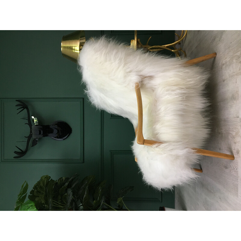 Vintage white sheepskin armchair