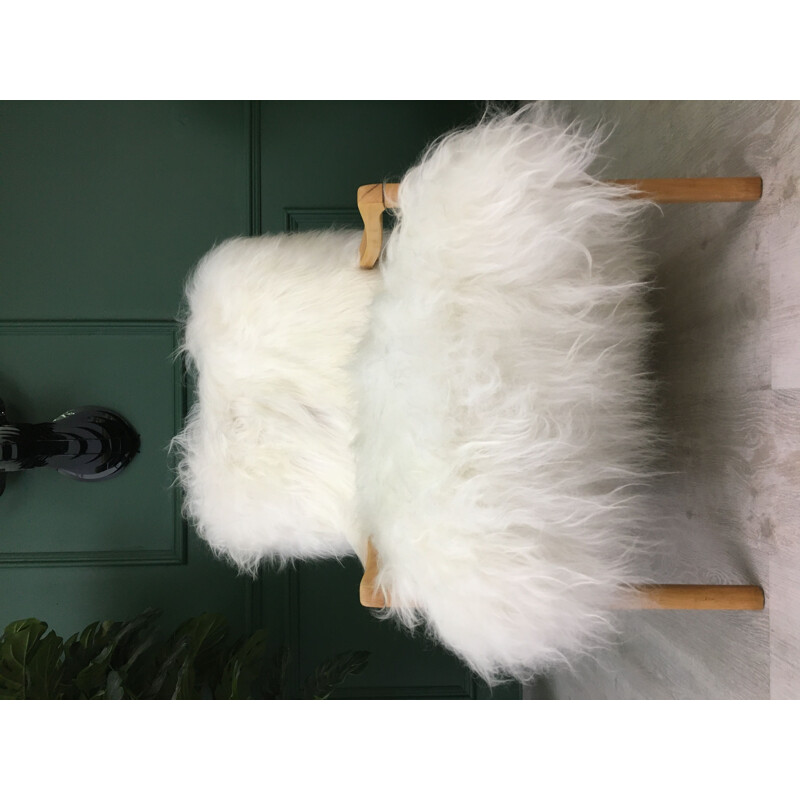 Vintage white sheepskin armchair