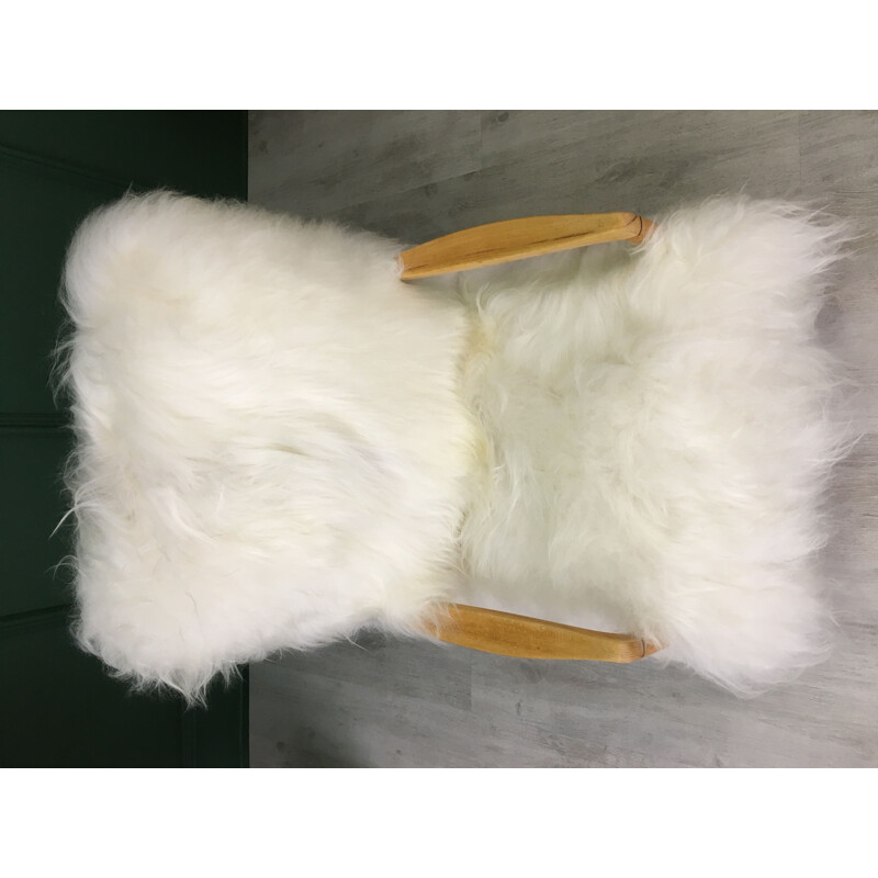 Vintage white sheepskin armchair