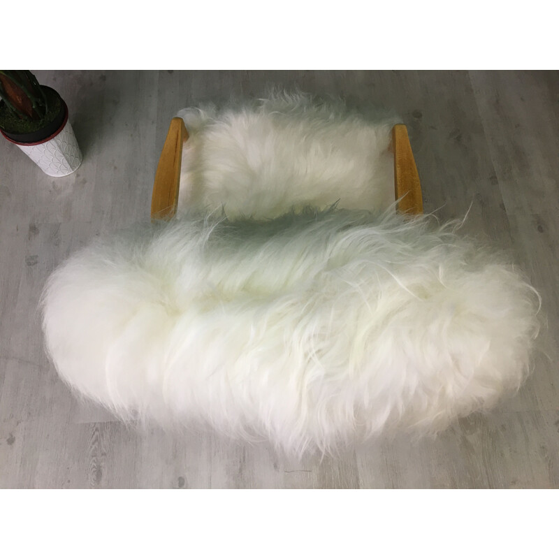 Vintage white sheepskin armchair