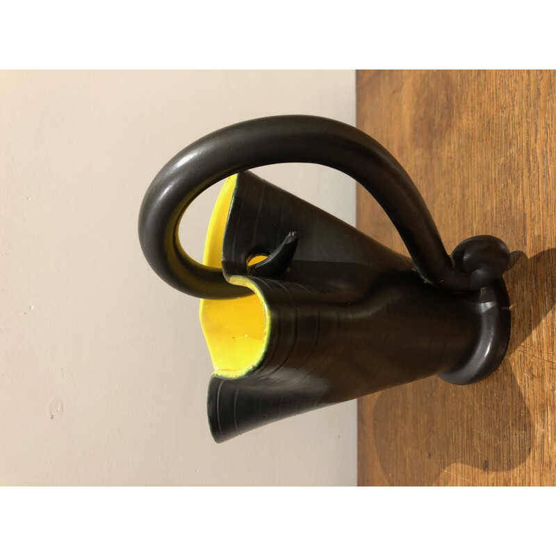 Vintage pitcher black and yellow from Vallauris 