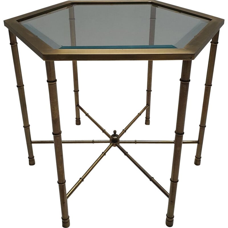 Vintage brass, glass and bamboo table by Mastercraft, 1970s